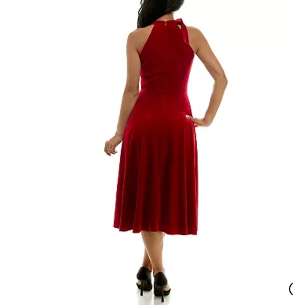 NWT Maison Tara red velvet bow fit & flare dress size 6 - Picture 3 of 10